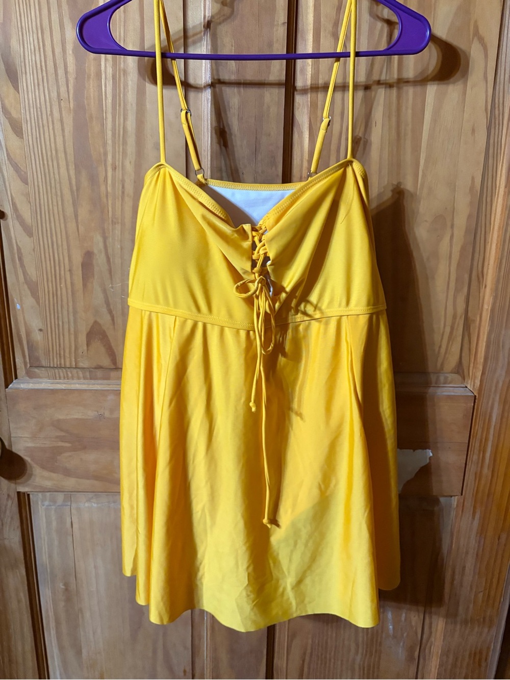 SHEIN Bright Yellow Lace-Up One-Piece Swim Dress - Picture 1 of 4